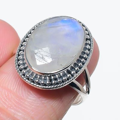 Natural Rainbow Moonstone Gemstone 925 Solid Sterling Silver Gift Ring S.7 e2B16