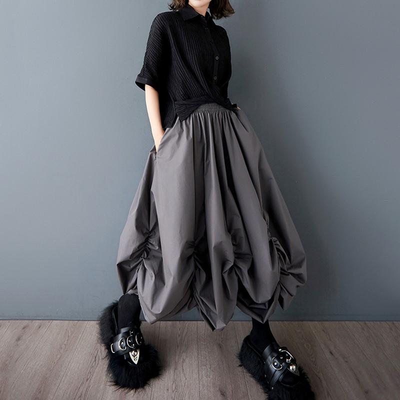 Fuste lungi, lejere, din bumbac, mărime plus, cu talie înaltă, vintage, primăvară-vară-toamnă, casual, pentru femei