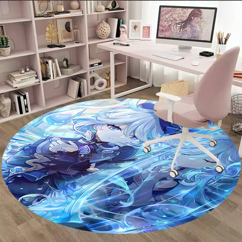 1pc Genshin Impact Furina1 Print Round Carpet Chair Round Carpet Suitable for Bedroom Living Room Home Decorative Carpet