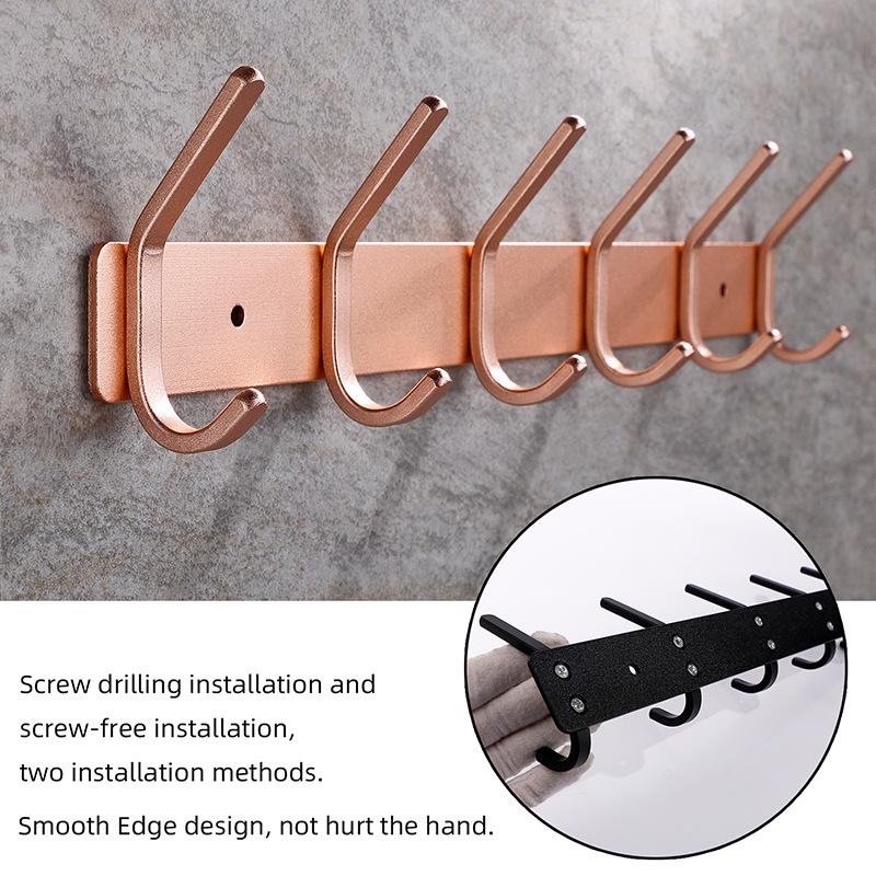 Wall-Mounted Black Aluminum Clothes Hook Rack