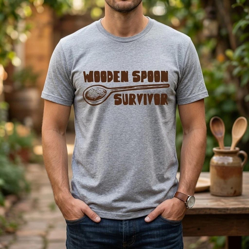Wooden Spoon Survivor T Shirt Old School Discipline Paddle Funny Meme Tee S