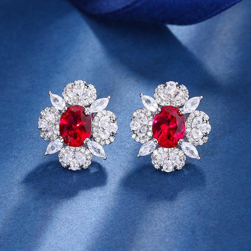 Jewelry Copper Bottom Gold-Plated Simulation Red Corundum Retro Suit Female Main Stone 10 * 14-8 * 10