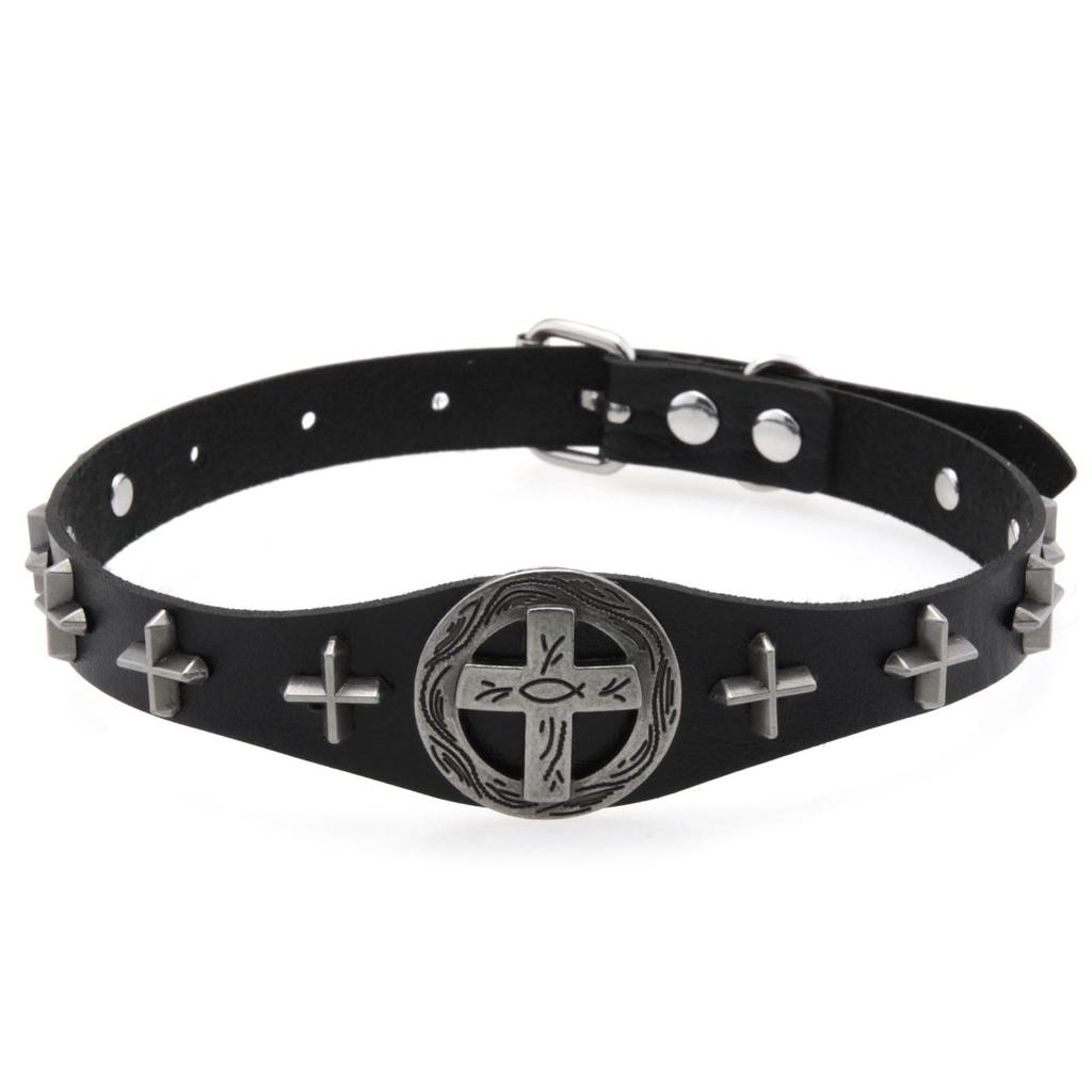 Cross PU Leather Choker, Punk Gothic Cross Hip Hop Rock Clavicle Necklace
