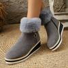 Women's Wide Width Snow Boots, Wedge Heel Plush Lined Winter Shoes, Furry Collar Warm Ankle Booties Fashion