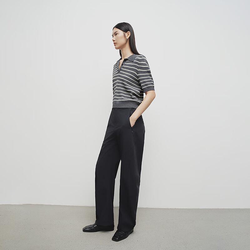 Women's Academic Style Striped Polo Knit Top