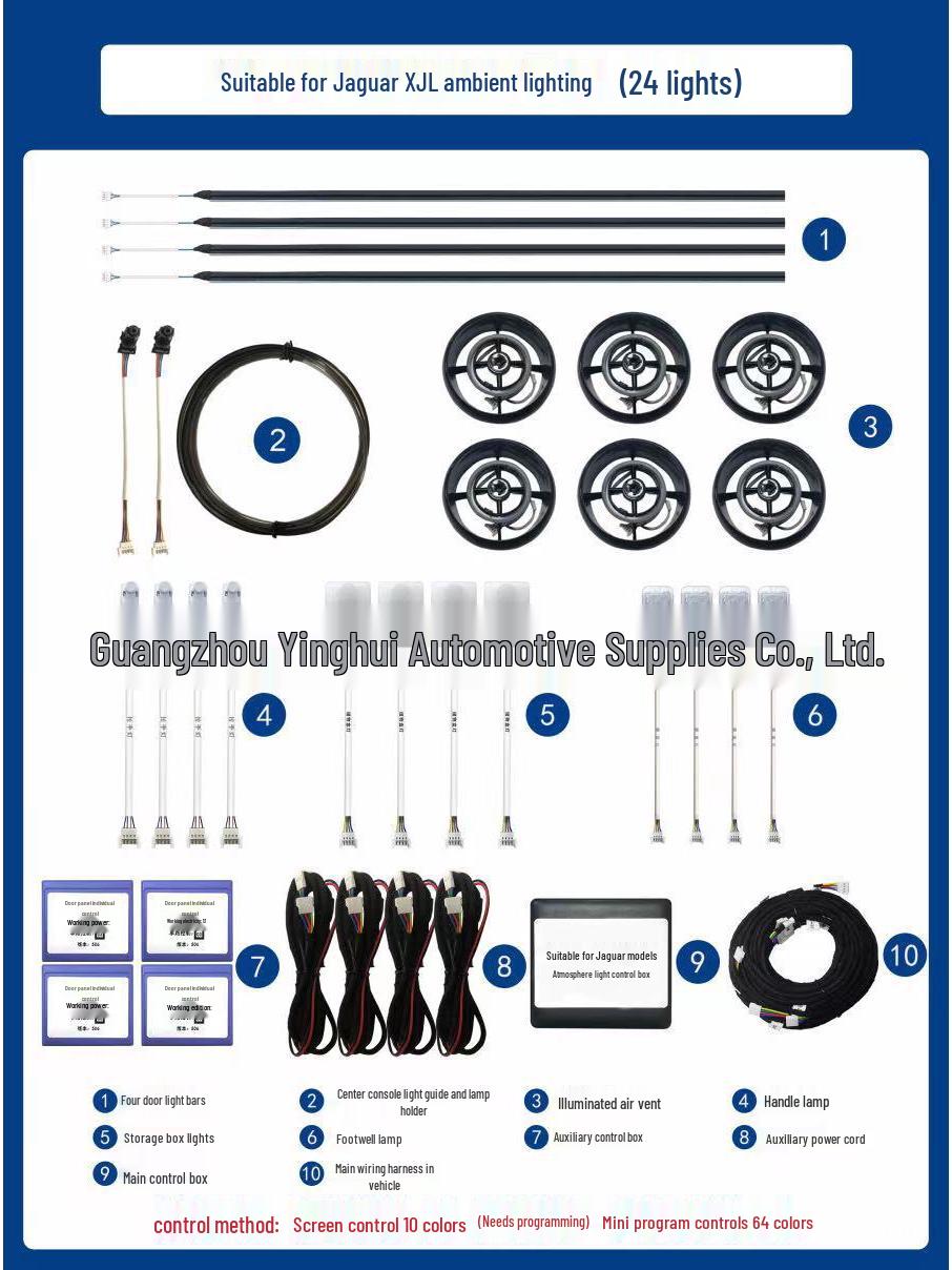 

Интерьер Jaguar XJL Турбина Светящийся Воздухозаборник: 7-цветная музыкальная атмосферная подсветка, 10-цветная, специфичная для автомобиля