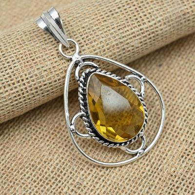 Citrin Topas Edelstein Schmuck 925 Sterling Silber Handgemacht Geschenk Schmuck Anhänger für Frauen