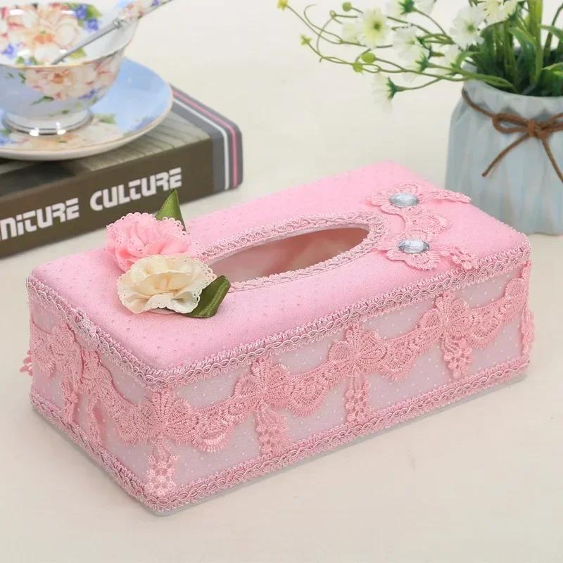 Rectangle Cloth Plastic Tissue Box Home Living Room Dining Table Decorate Lace European Style Originality Tissue Storage Boxes