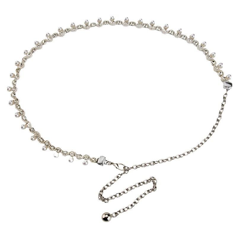 

Новая металлическая цепочка на талию с инкрустацией стразами и жемчугом, женская, европейская и американская, высококлассная, универсальная, для украшения платья, цепочка для тела, женская