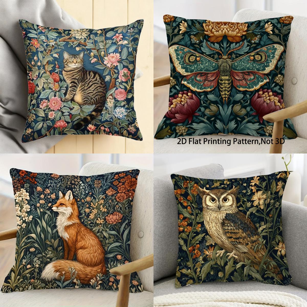 Panika Chen Unisex William Morris Natural Forest Style Pillowcases Butterfly, Fox, Owl And Flowers Cushion Covers Decorative Throw Pillow Covers