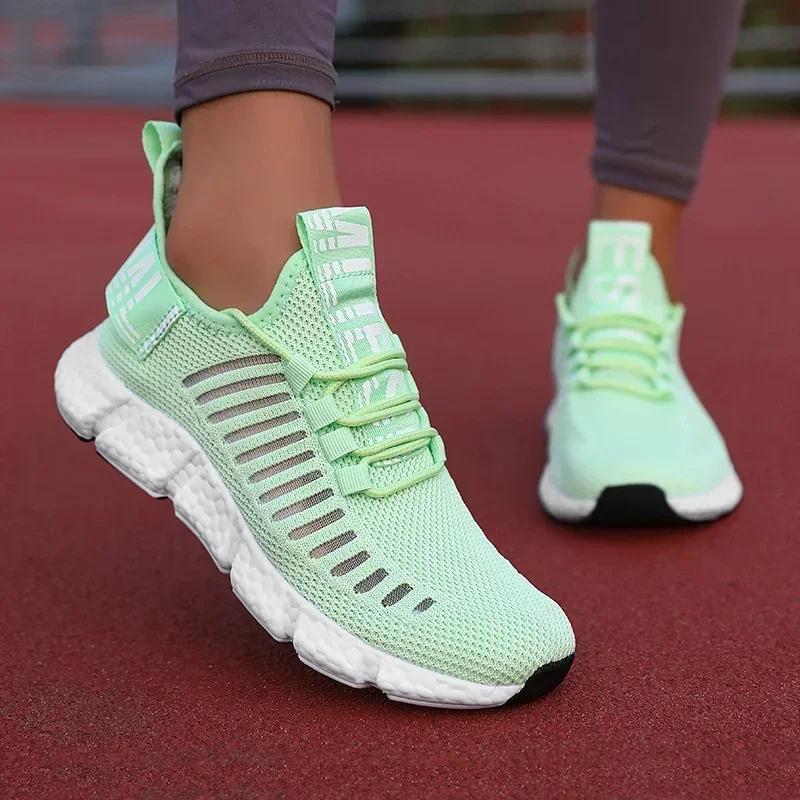 Women'S Vulcanized Shoes Shock-Absorbing Soft Sole Aerobic Running Shoes Summer Mesh Breathable Sports Lightweight Running Shoes