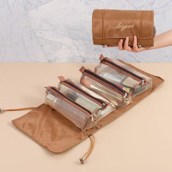 4-in-1 Makeup Bag for Women Detachable Mesh Cosmetic Storage Bag Folding Large-Capacity Portable Toiletry Organizer for Travel Business Trip