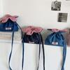 New Design Denim Bundle Pocket Flower Drawstring Bag Candy Color Multifunctional Checkered Flower Bucket Bag Casual Shoulder Bag