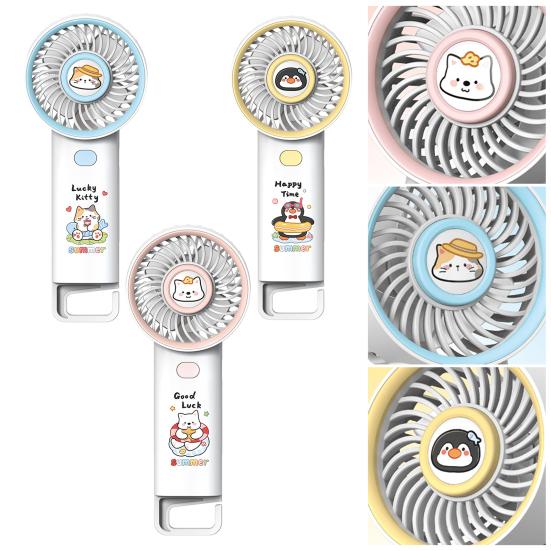Cartoon Animal Handheld Fan with Hook 3 Speed Adjustable USB Rechargeable Summer Cooling Fan Portable Travel Mini Personal Fan