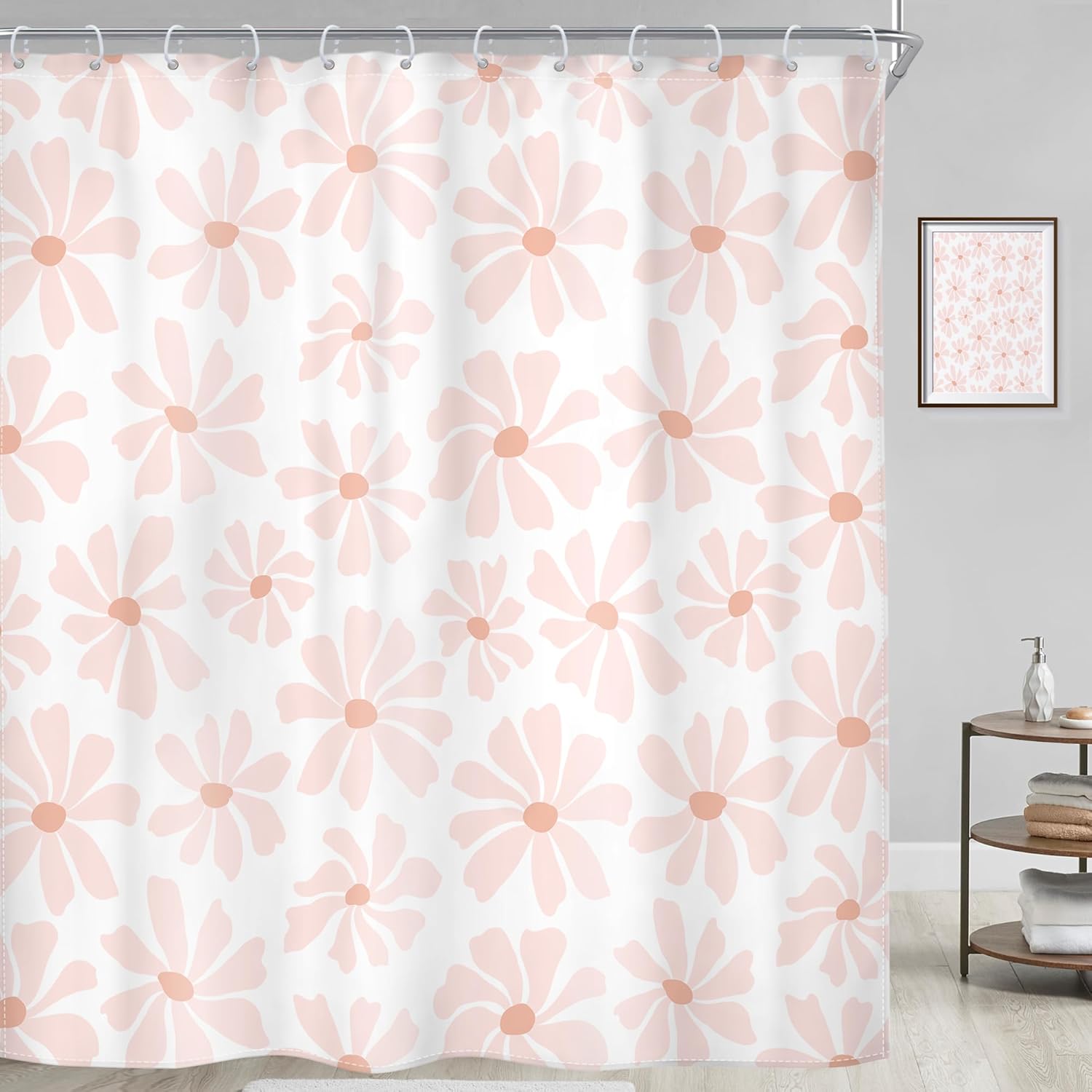 

Blush Pink Daisy Shower Curtain – Cute Retro Floral Design, Pastel Boho Spring Decor For Girly Bathroom W60H190(CM)-1 Pcs
