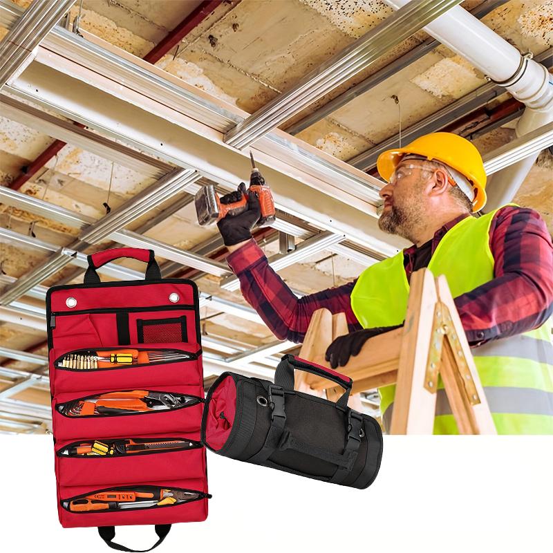 Neue Werkzeugtasche Rolle Werkzeugaufbewahrungstasche Geeignet für Arbeiter Ingenieure Wartungswerkzeuge Camping Abnehmbare Multifunktionstasche Rot
