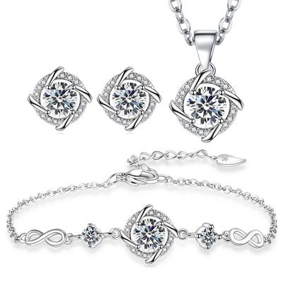 925 Sterling Silber Steckerohrringe Kristall Kleeblatt Gliederarmbänder Halskette Schmucksets Für Frauen Trendig 2025