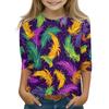 Print Tops For Youth Girls Round Neck 3/4 Sleeves T-Shirts Trendy Tops Outfit Tees