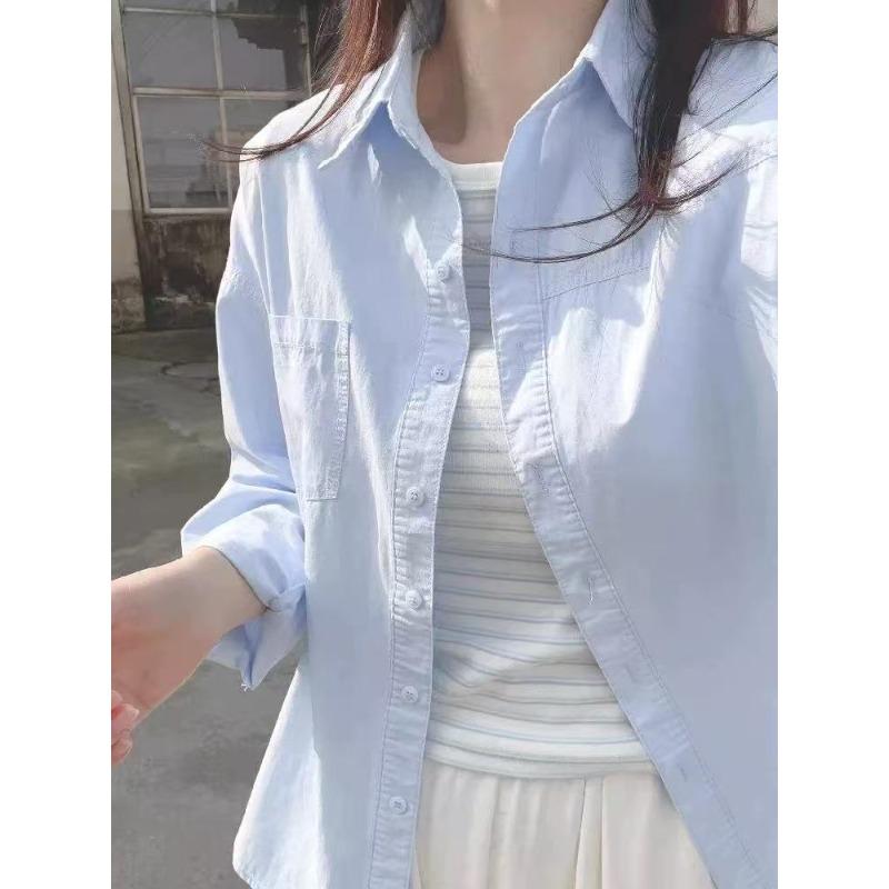 Solid-colored Women's Long-sleeved Shirts Korean-style Simple Casual Blouse Sunscreen Summer Ladies Cardigan