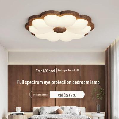 Modern Minimalist Retro Walnut Ceiling Light - Dimmable Full-Spectrum Fixture for Bedroom and Study