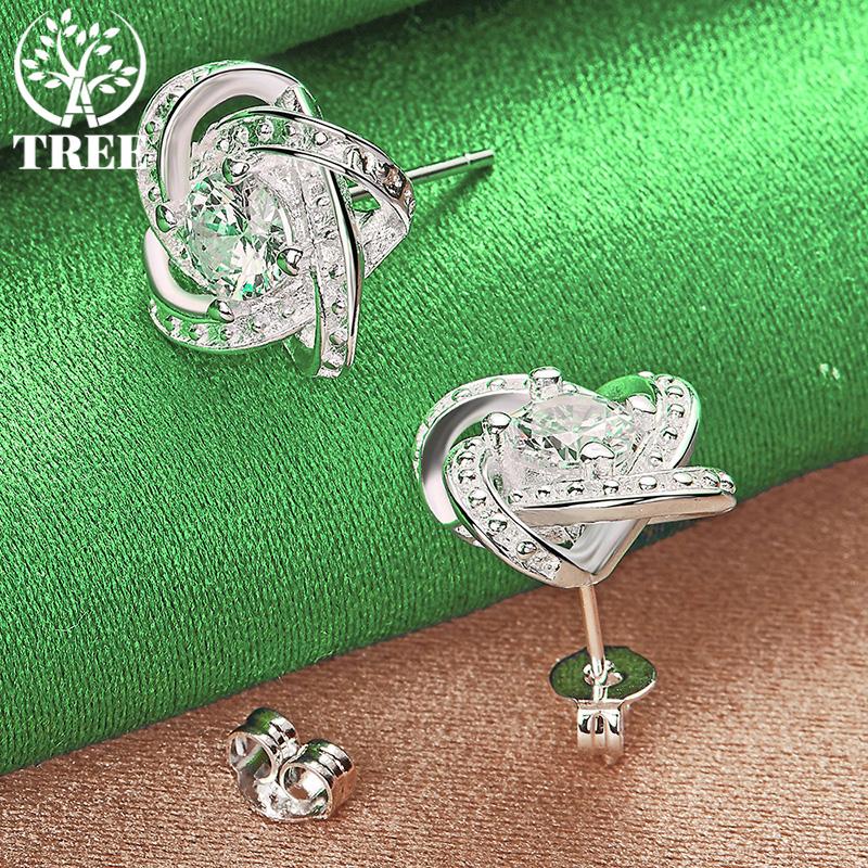 Sweet Romantic 925 Sterling Silver Classic Zircon Flower Stud Earrings For Women Valentine's Day Jewelry Wedding Party Gifts