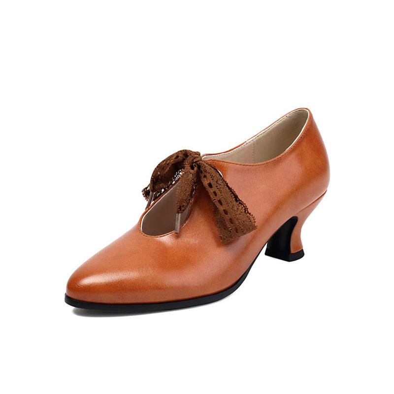 Retro Women Office Shoes Custom Middle Heel Ladies Lace-up Casual Shoes Women Pumps Small Plus Size 34 43 Tacones Mujer WSH5262