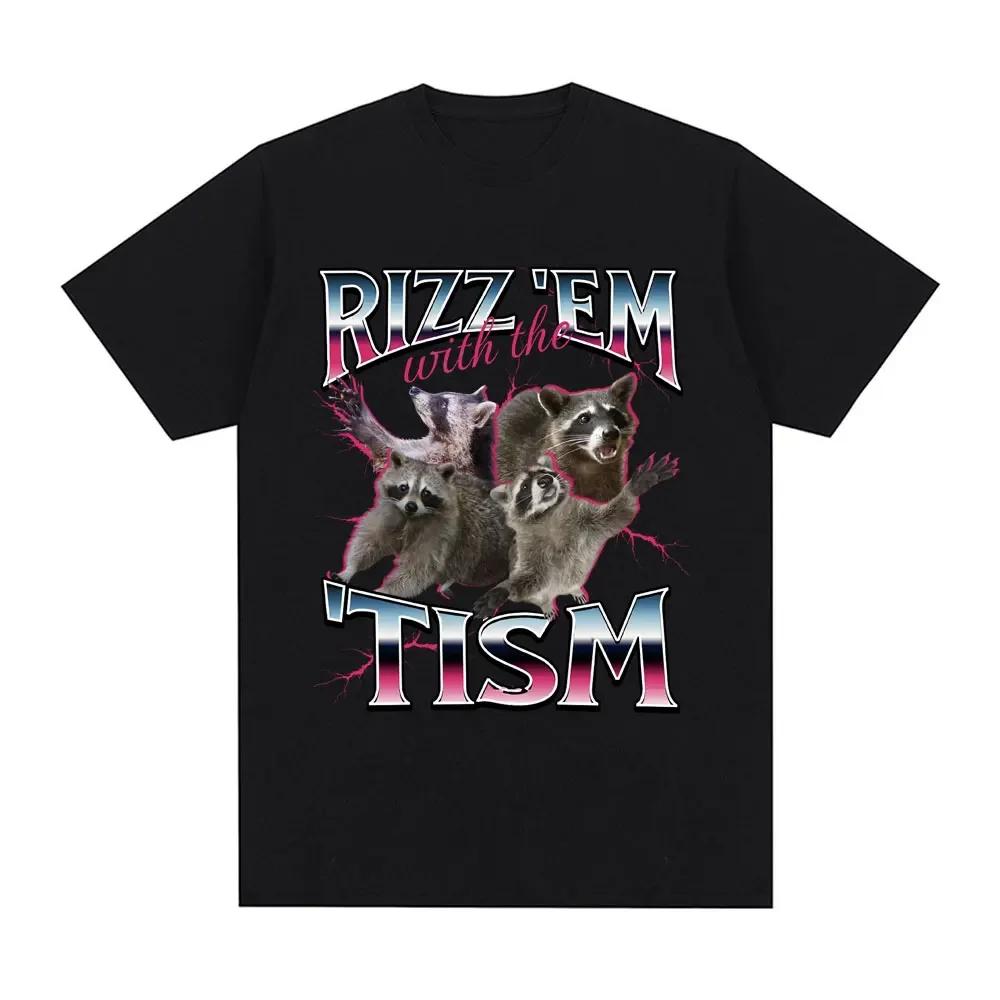 

Футболка Rizz Em с принтом енота Tism Autism, летняя повседневная модная футболка с коротким рукавом, женская футболка очень большого размера L