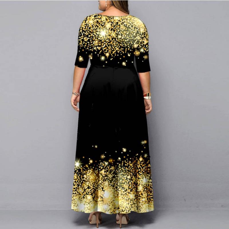 Women Digital Printed Pullover 3 4 Sleeve A Line Long Casual Dress