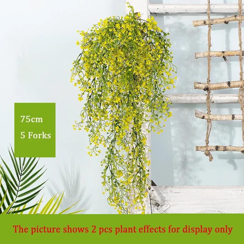 

75cm wall hanging leaves plastic golden bell willow branches, artificial vines, fake plant vines to decorate the garden жовтий