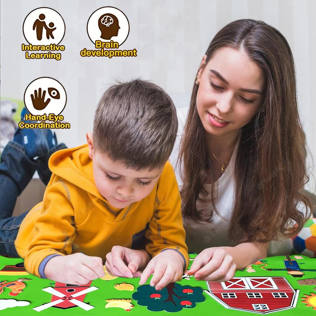 33 piece set of children's busy farm animal puzzle toys, teacher storytelling wall mounted family interactive game 40.1X29.3in