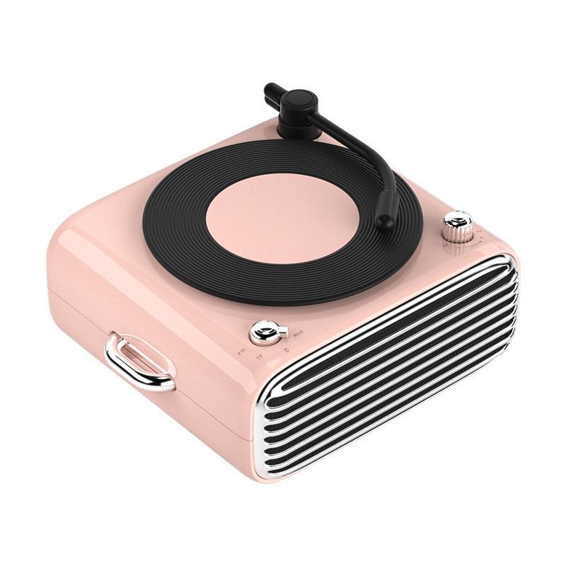 5W 6D Portable Solo Player Retro Record Player with Radio and TF Card Insertion Stereo Sound Effect Bluetooth Speaker 130*115*60mm