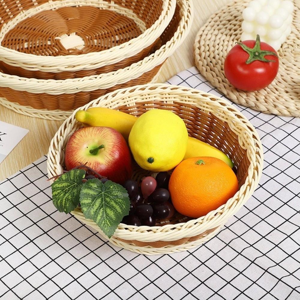 Round Handwoven Fruit Basket Breathable Vegetable Drain Basket Snack Basket Bread Display
