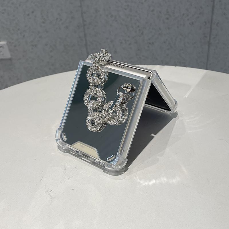 Silbernes Make-up Silikon Airbag Stoßfestes Handyhülle Für Samsung Galaxy Z Flip 3 5g Rückseite Mit Tragbarem Strass-Armband
