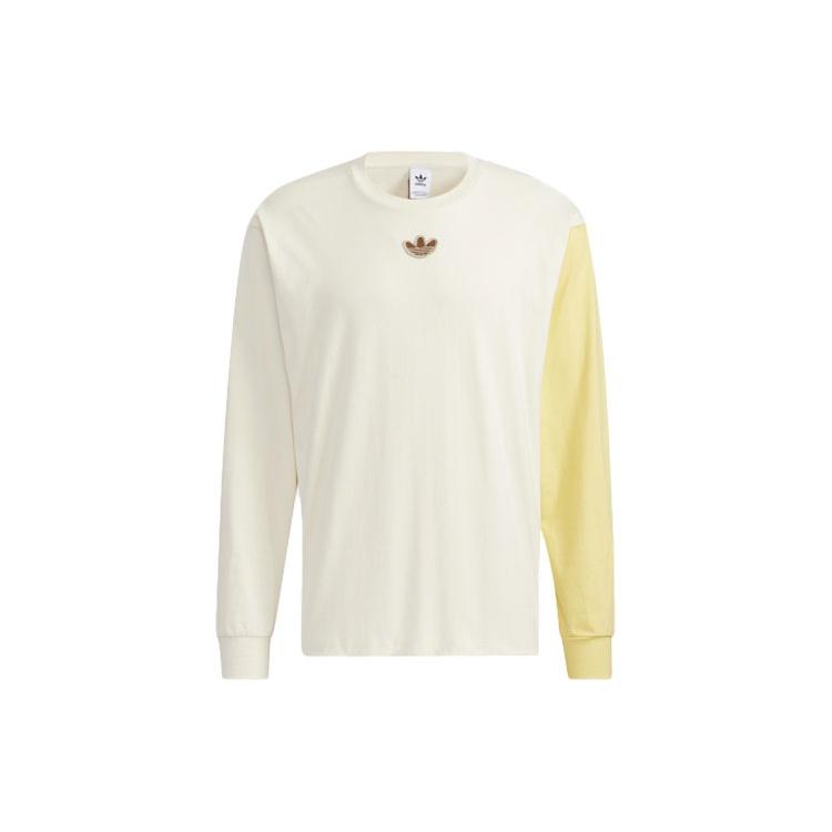 adidas originals Series Alphabet Logo Printing Colorblock Round Neck Long Sleeves Yellow T-Shirt Unisex HC0338 XXL