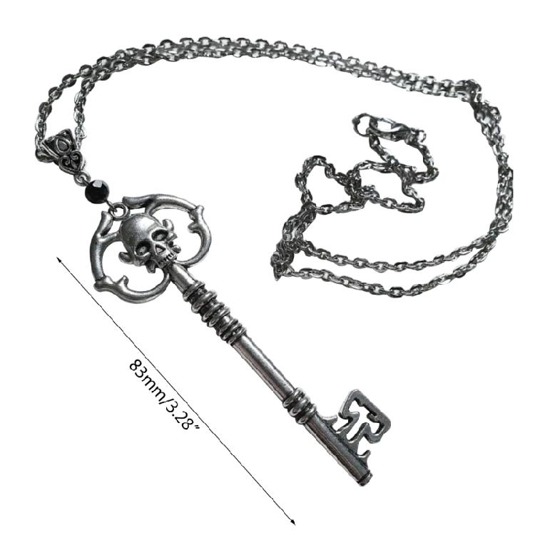 Vintage Skull Key Necklace Statement Pendant Chain Gothic Jewelry Not Easy Fade