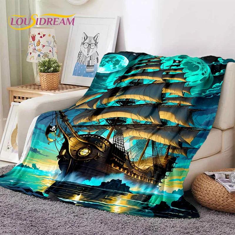 Ancient Pirate Ship Boat,Barque,Sailboa Soft Flannel Blanket,Throw Blanket Comfortable Blanket for Picnic Beds Sofa Home Bedroom