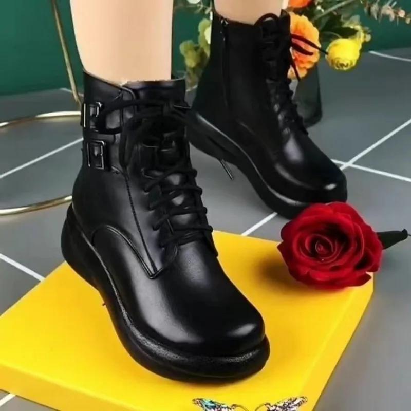 New Luxury Women's Boots Leather Ankle Boots Designer Women's Shoes Warm and Comfortable Retro Women's Casual Shoes Botas Mujer