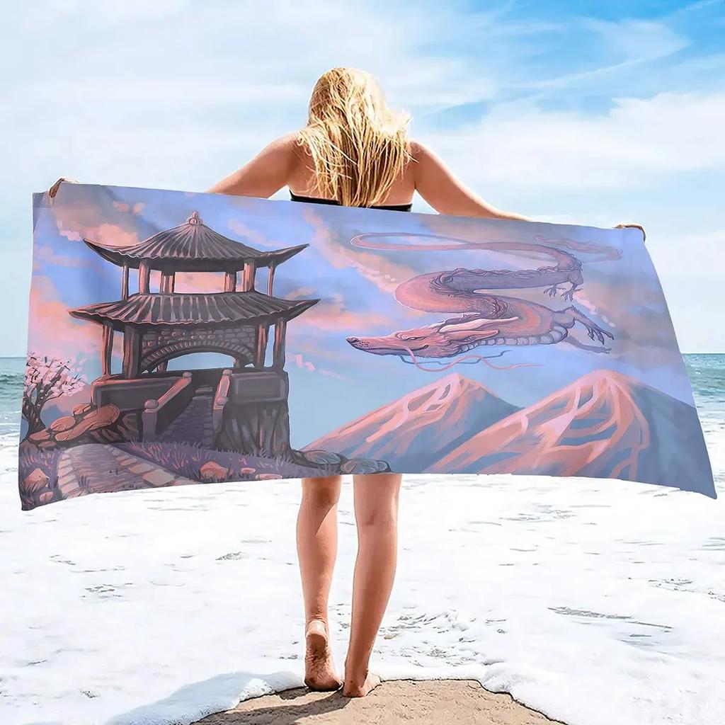 Oversized Microfiber Sand Free Towels Pool Beach Towels Quick Dry Beach Towel Chinese Style Beach Towel for Women and Men
