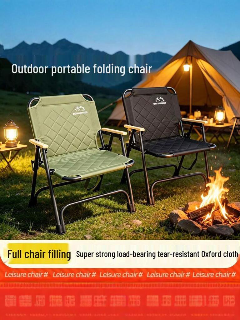 Kermit Portable Folding Camp Chair - Thick Oxford, No Assembly Required, High Load Bearing for Outdoor Camping and Fishing.