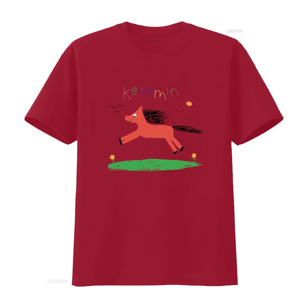 Ketamine horse child drawing tee Meme Heavy Cotton T Shirt vintage Washed Versatile Casual Slightly designer clothes Soft