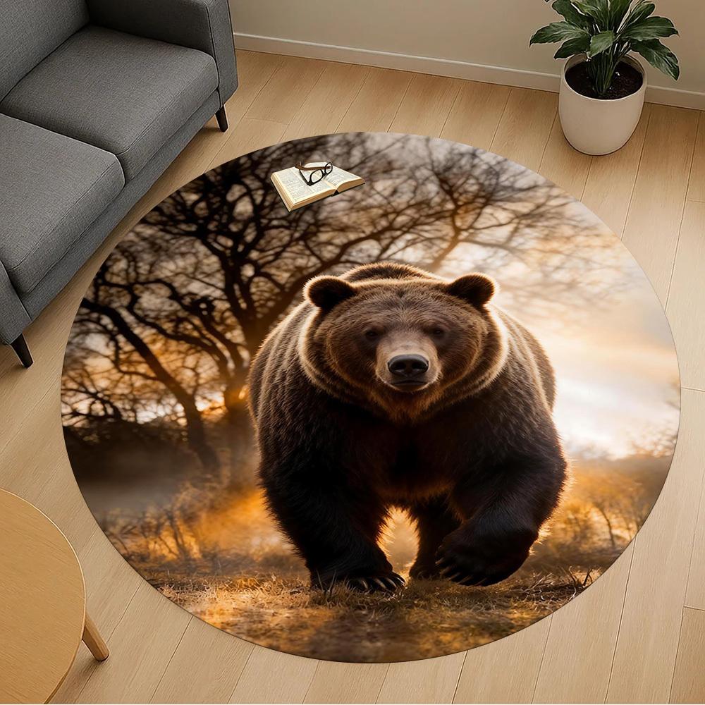 1pc Bear Forest Round Chair mat office Area Rug - Non-Slip, Floor Mat for Office, Bedroom, and Indoor Decor p127039