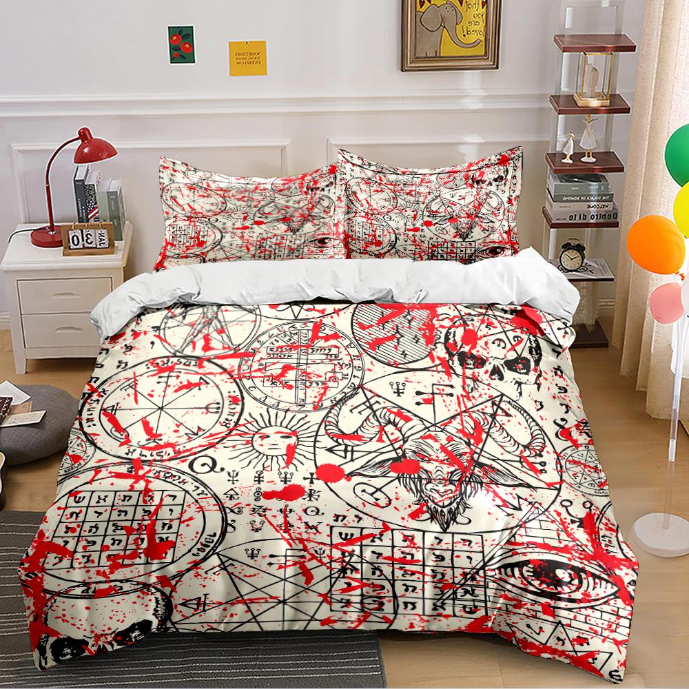 Occult Design Bedding Set with Red Patterns Bedding set (1 duvet cover, 2 pillowcases, duvet not included)