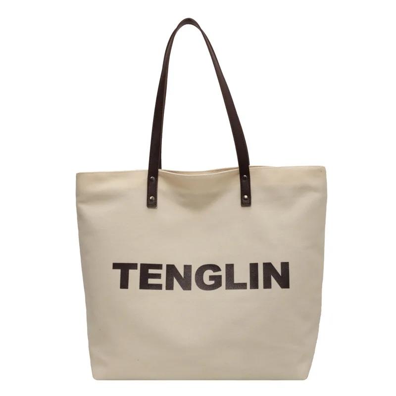 

Новая женская сумка-тоут с буквенным принтом Женская сумка Холщовая сумка Модная и простая сумка на одно плечо Трендовая сумка бежевый