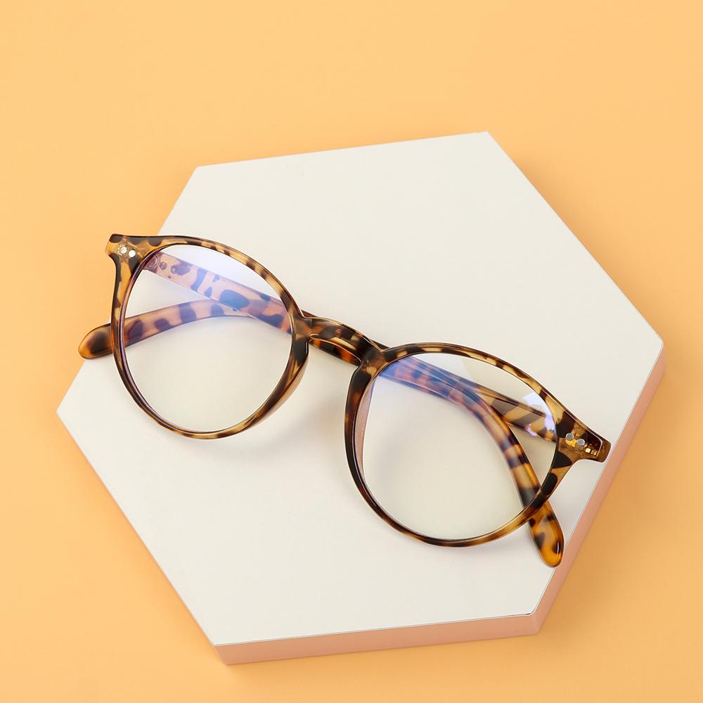 1Pc Retro Ultralight Round Square Frame Anti Blue Light Glasses Unisex Anti-Reflective Spectacles Computer Goggles Leopard Print