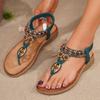 Bohemian Fashion Wooden Bead Button Flat Sandals, Crystal Flat Sandals for Women, Beach Sandals for Women