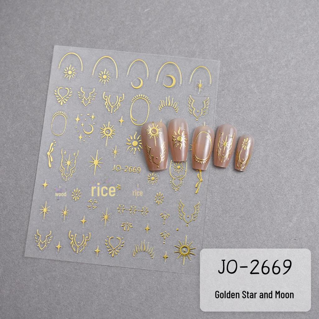 Gold & Silver Star and Moon Nail Art Stickers: Trendy Starburst Design