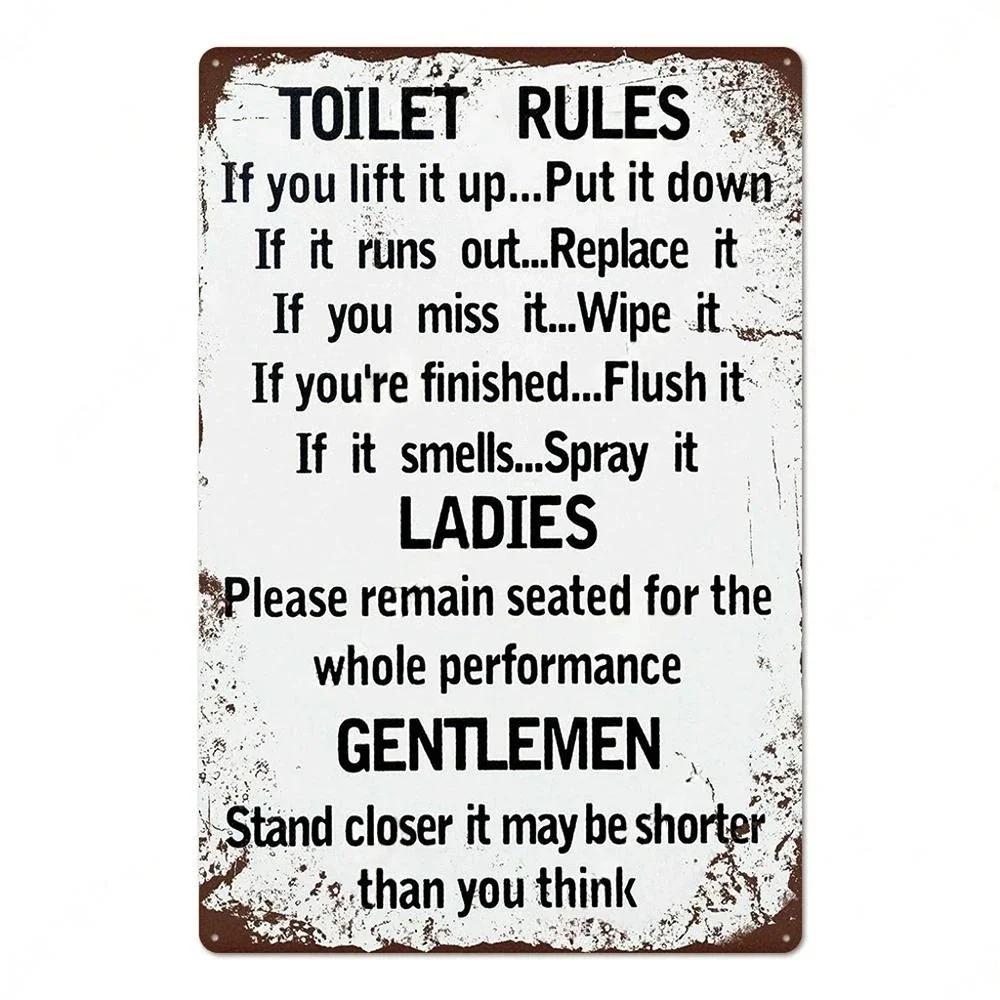 Vintage Toilet Sign Funny Metal Tin Sign Plaque WC Lavatory Toilettes Wall Art Bar Club Bathroom Restroom Toilet Wall Decoration