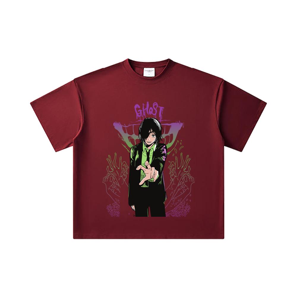 

260 GSM Double Yarn 32 Count 100% Cotton Chainsaw Man V7 Himeno Print Unisex Heavy Cotton T Shirt 2XL вина червоного кольору
