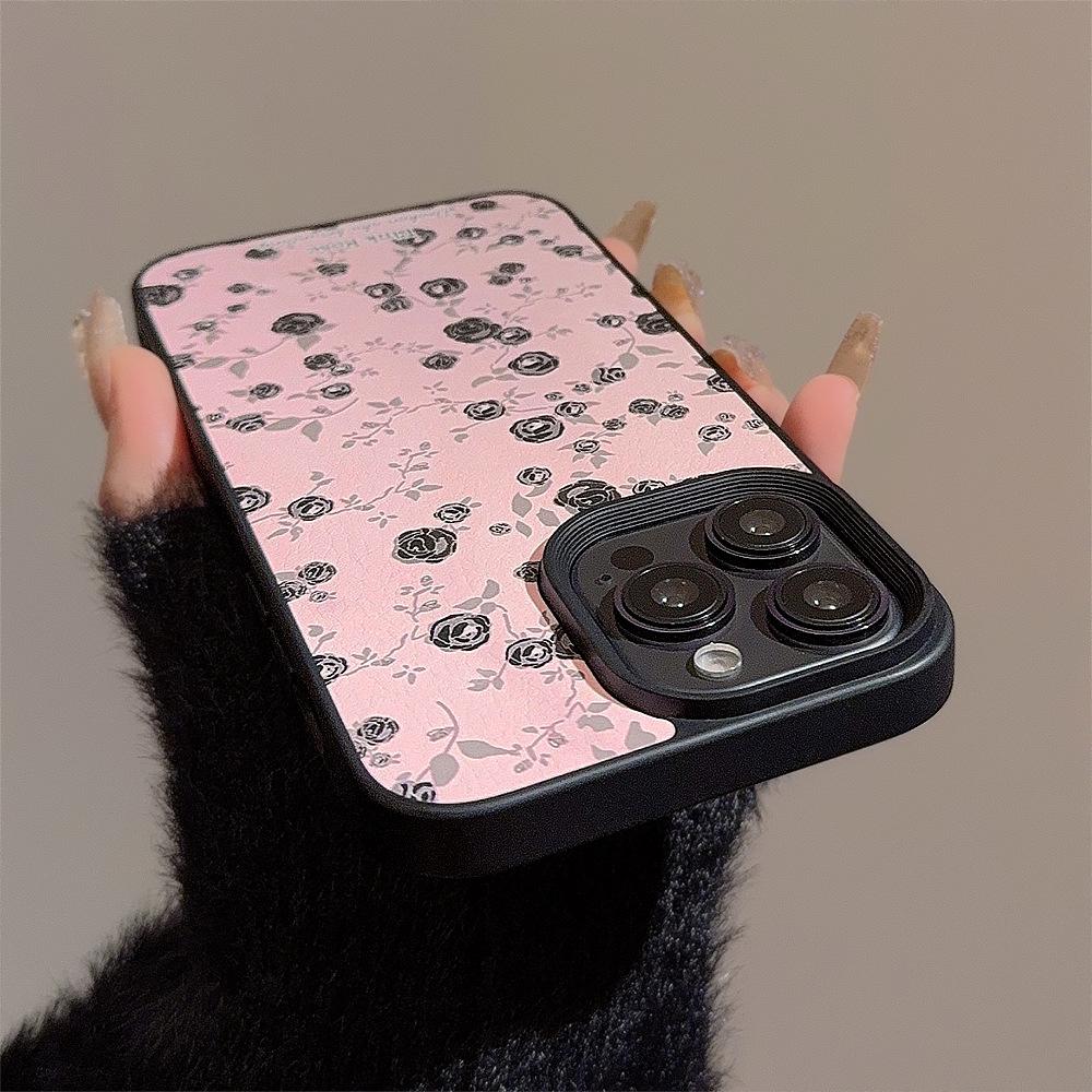 Black Rose Flower Apple 15 Mobile Phone Case 14promax Gentle Powder 11 Applicable To IPhone 16 Leather 12 Advanced