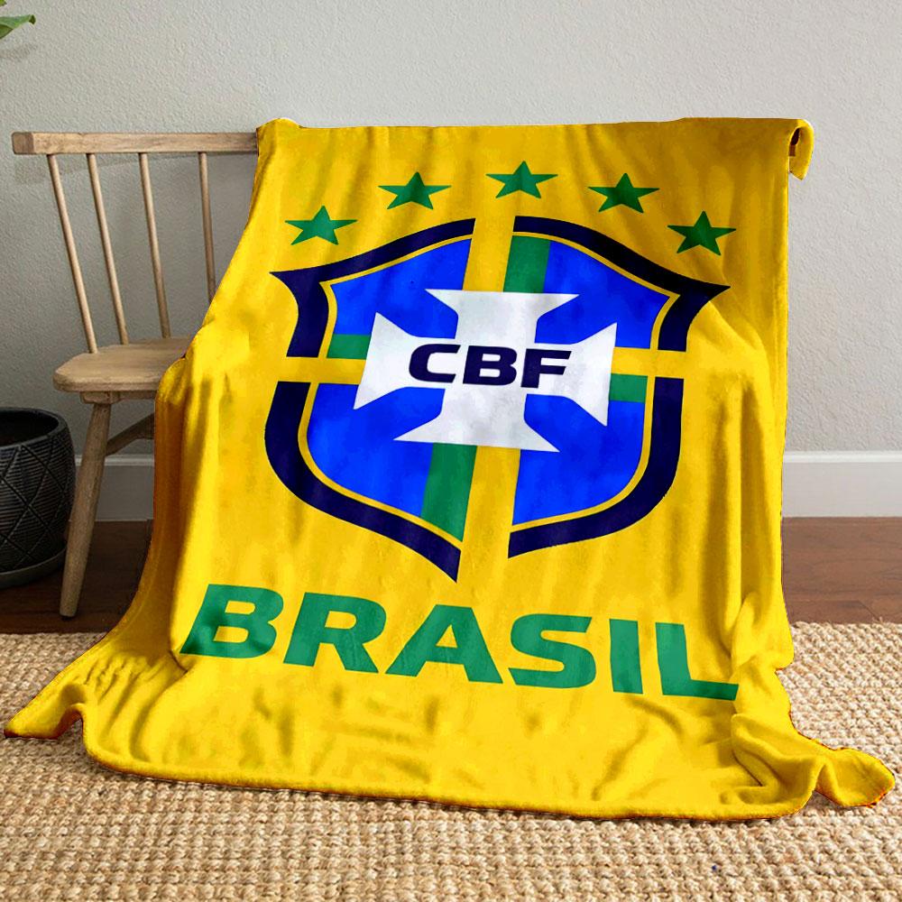 Brazil CBF Logo On Yellow Background Patterned Blanket, Flannel, Suitable for All Seasons, Home Decor, Warm and Cozy